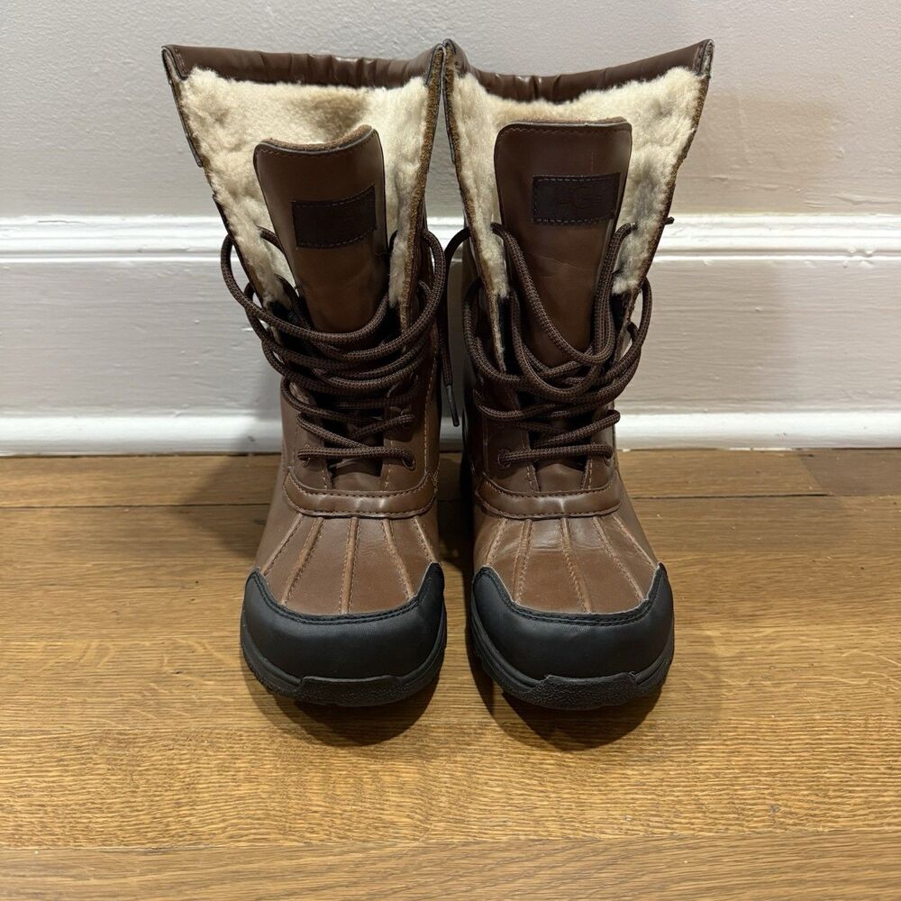 Ugg Butte II Brown Leather Winter‎ Snow Boots Size 3 Youth Unisex No Size Tag